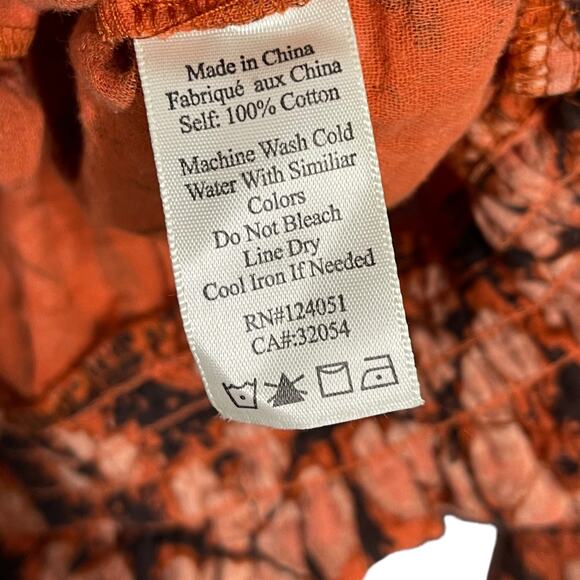 Anthropologie Porridge Elisabeth Peasant Top Medium Orange Boho Batik Print - Picture 6 of 6